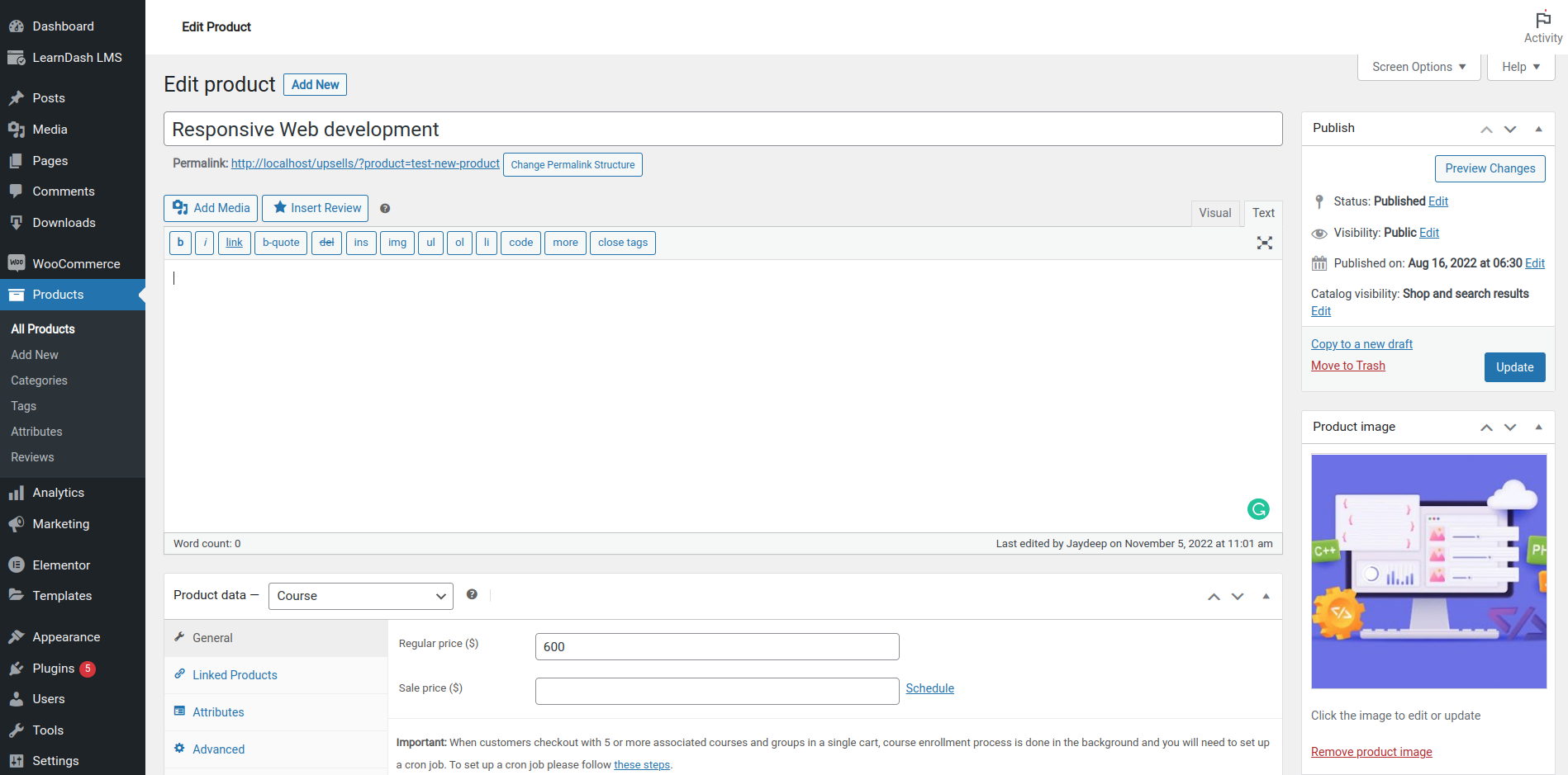 WooCommerce product page backend