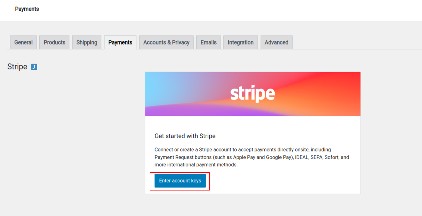 WooCommerce Stripe payment initial setup