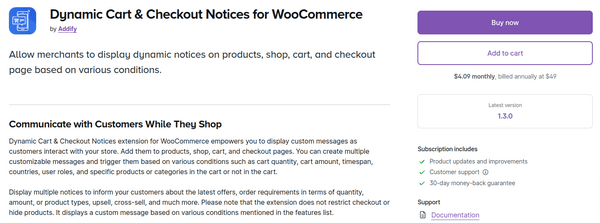 Dynamic cart and checkout notices for wc