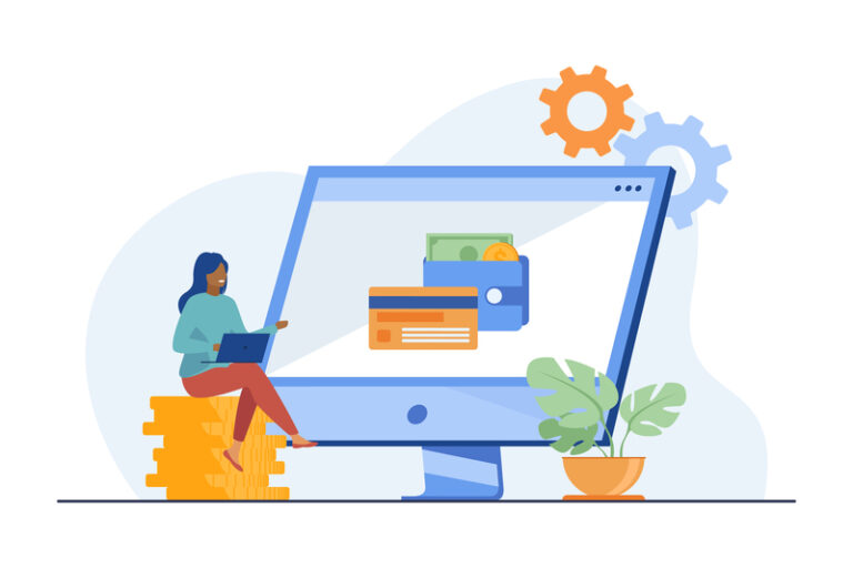 Woman working online and getting profit