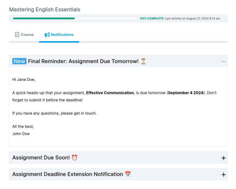 LearnDash Student Notification Integration